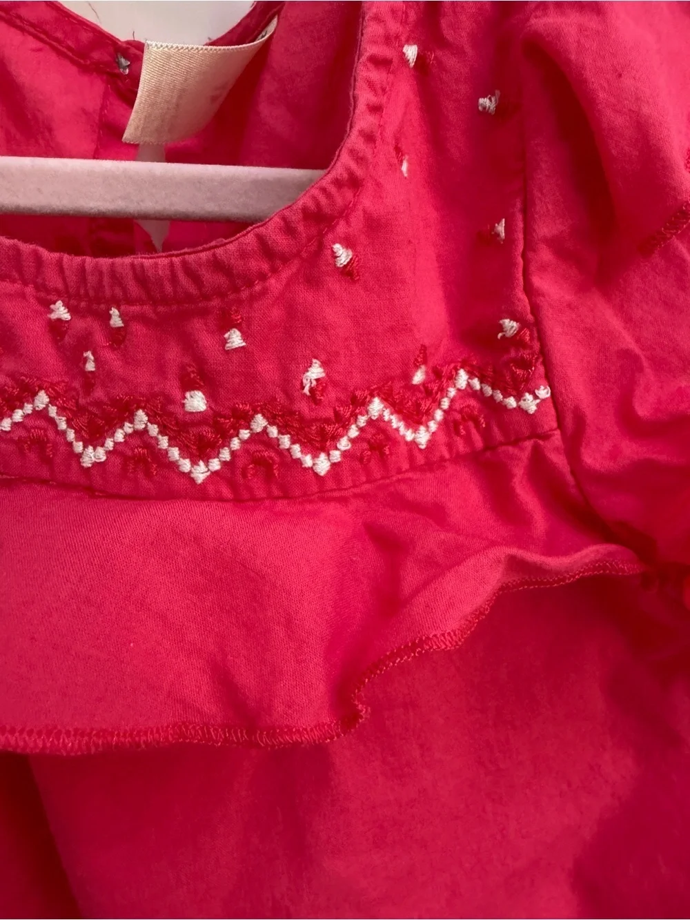 OshKosh B'gosh 4T Girls Hot Pink Ruffle Embroidered Tank Short Sleeve Blouse Top